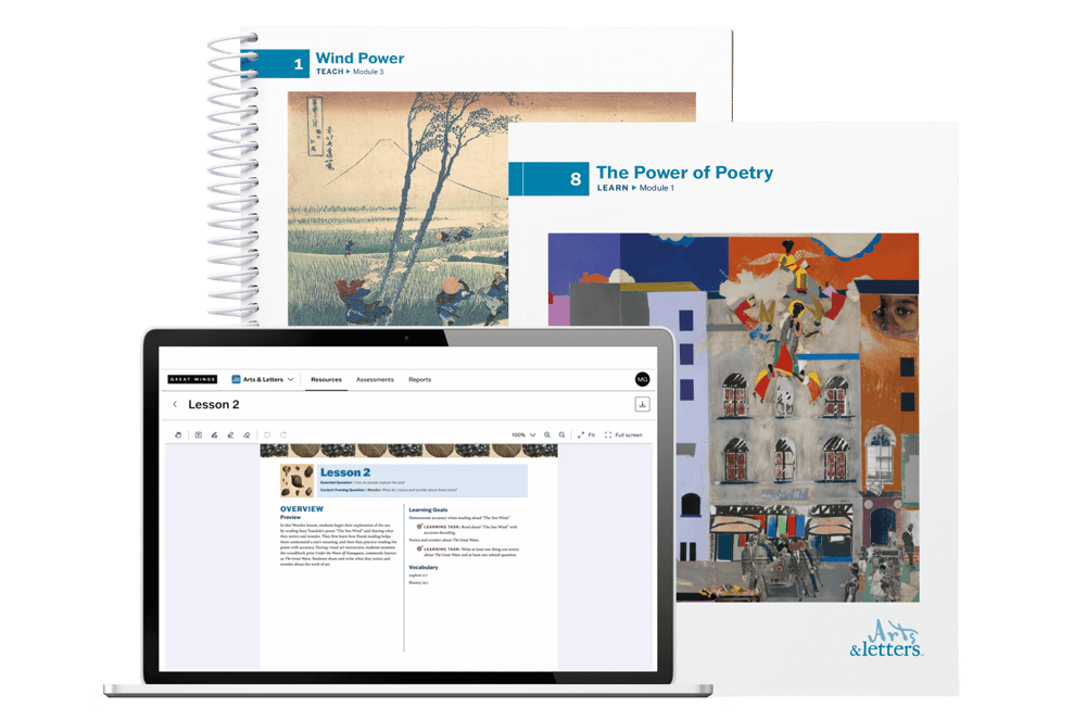 Laptop with Arts & Letters on the screen with the Teach Book and Learn Book Laptop with Arts & Letters on the screen with the Teach Book and Learn Book