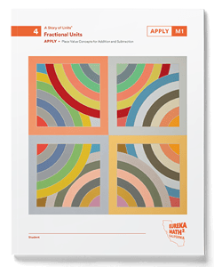 Imagen de la portada de la Edición de California de Eureka Math Squared del Libro de Aplicación de Grado 4, Módulo 1.