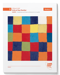 Imagen de la portada de la Edición de California de Eureka Math Squared del Libro de Aprendizaje de Grado 3, Módulo 1.
