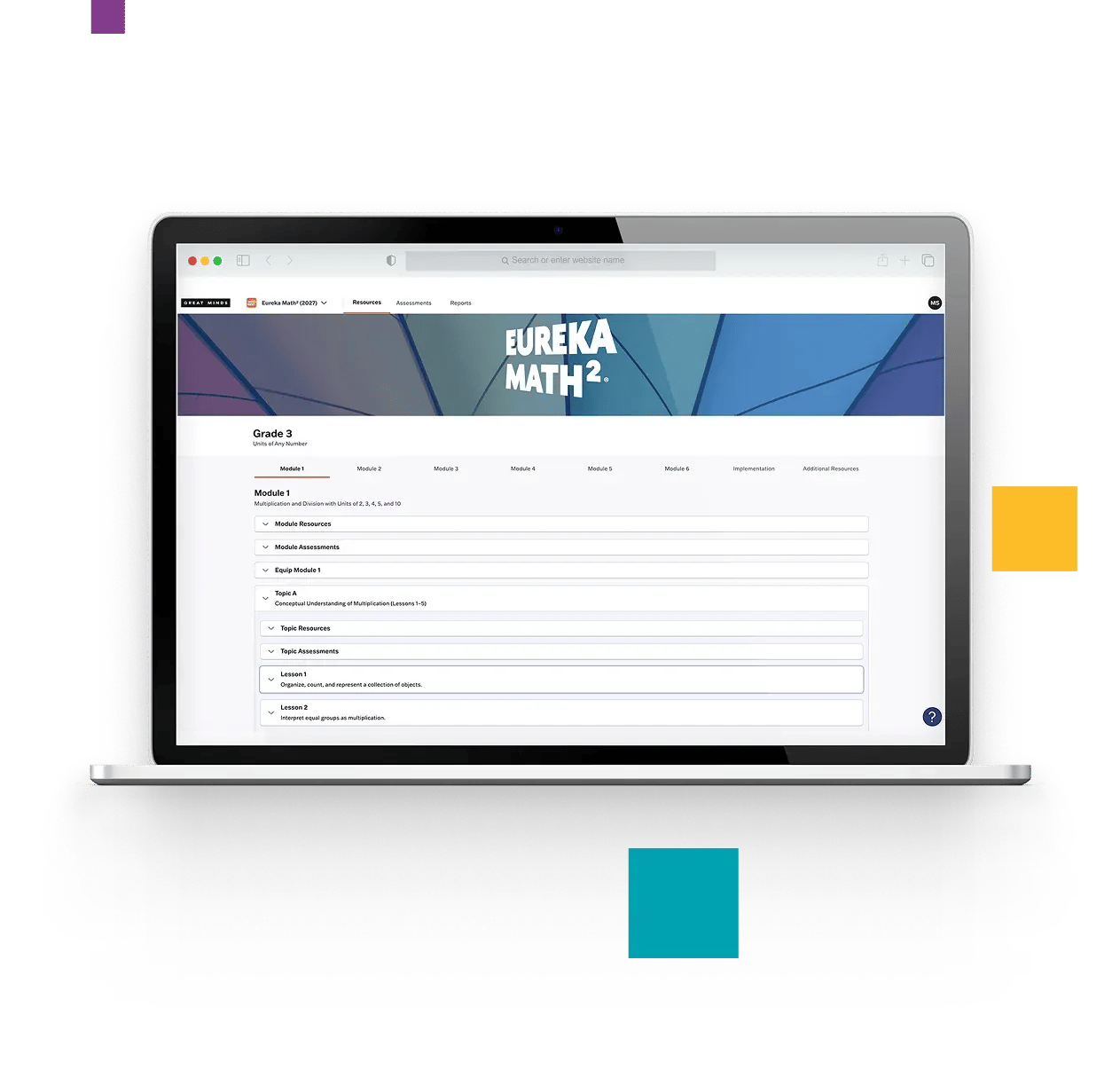 Eureka Math² Grade 3 curriculum shown in the digital platform